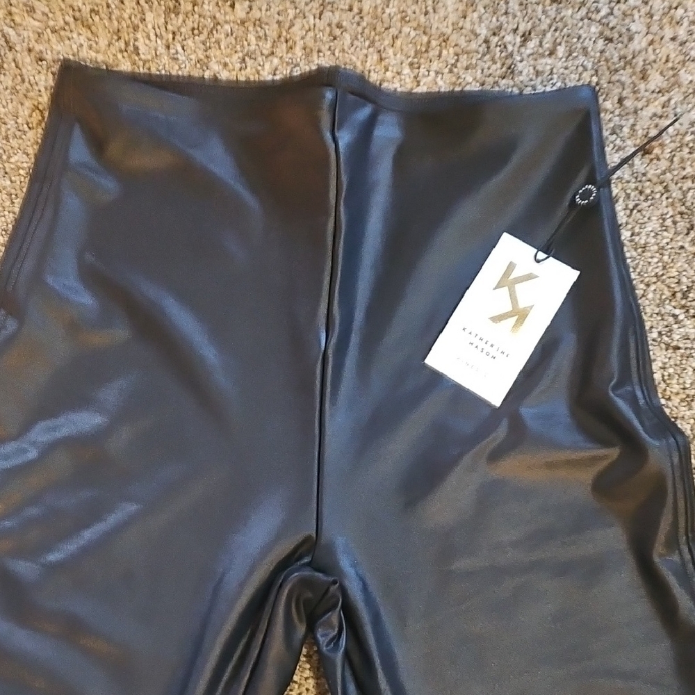 Katherine Mason Black Faux Leather Kids Leggings